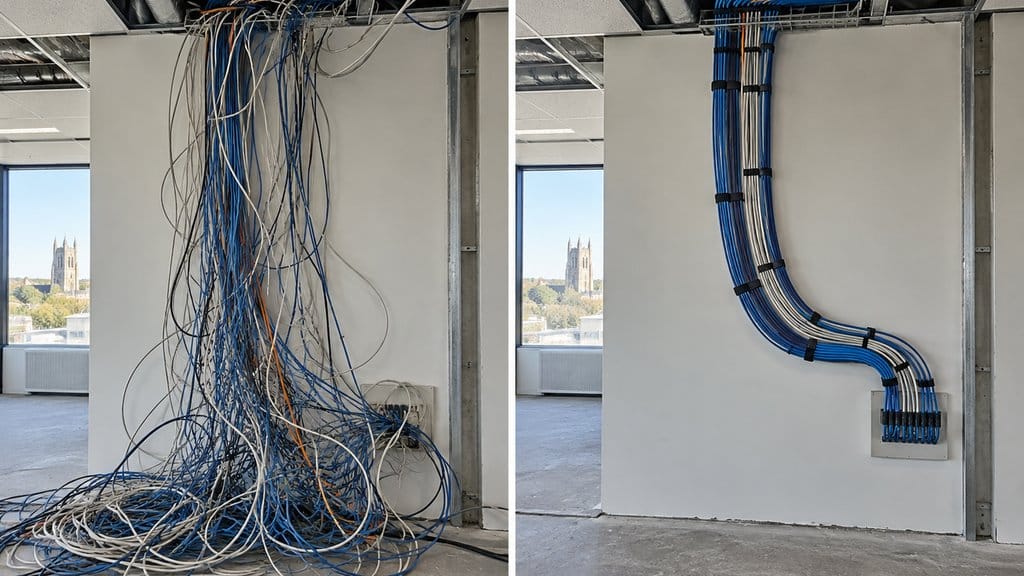 Network Cabling for Durham, NC Offices: Planning, Standards, and What to Expect 1 network cabling Durham NC organized versus messy installation